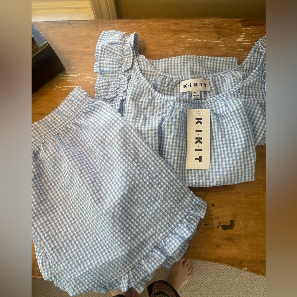 Womens Kikit Blue Gingham Pajama set